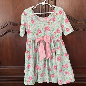 Ruffle Butts Floral Twirl Dress Girls Size 6 Pink Bow Spring Summer Dress